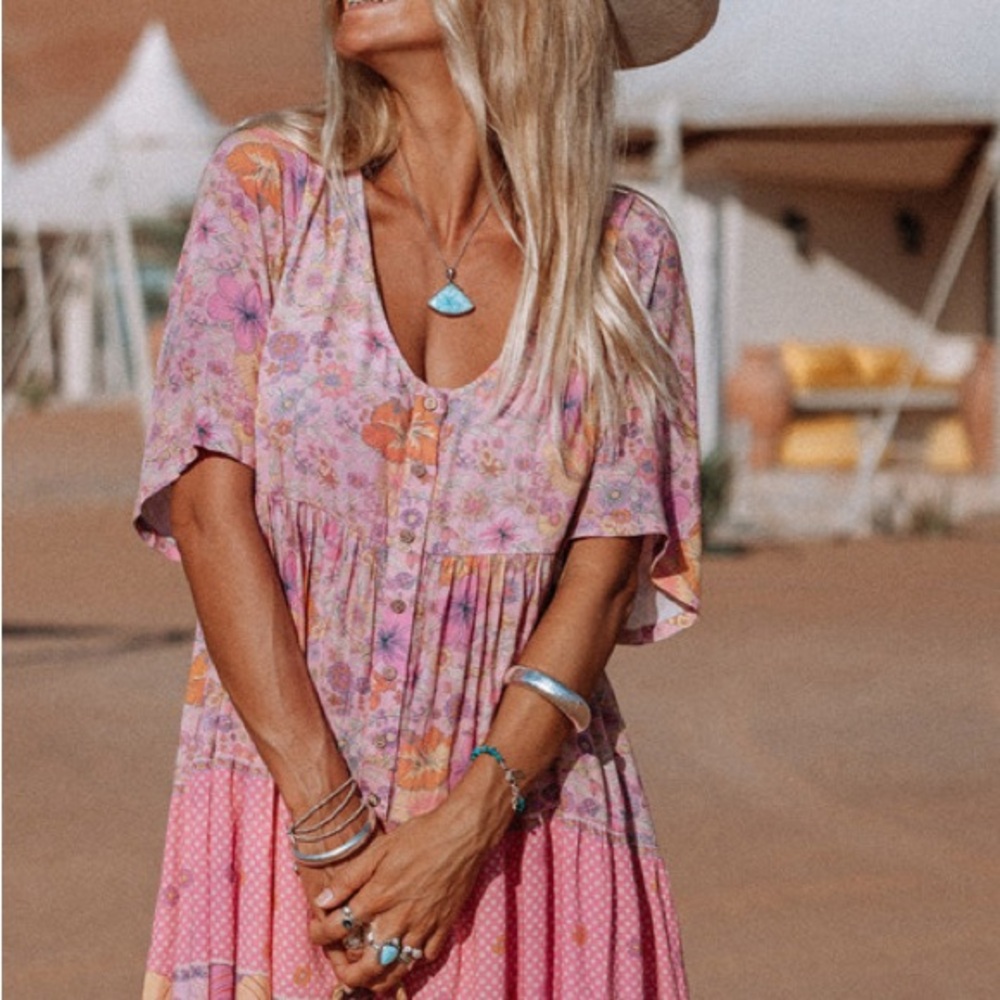 Floral Pink and Orange Dress